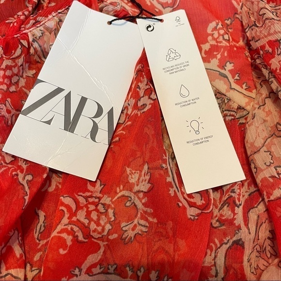 ZARA NWT Sheer Paisley Print Boho Peasant Style Wide Sleeve Button Cuff Crop Top - Picture 15 of 15